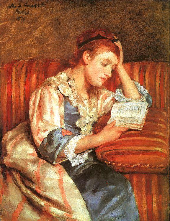 Mary Cassatt Mrs Duffee Seated on a Striped Sofa, Reading china oil painting image